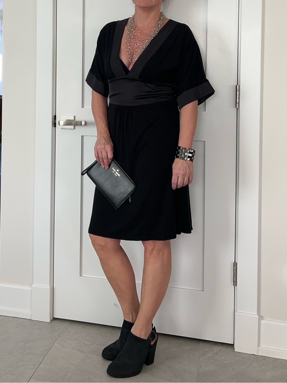 H&M Black Satin-Trim V-Neck Mini Dress